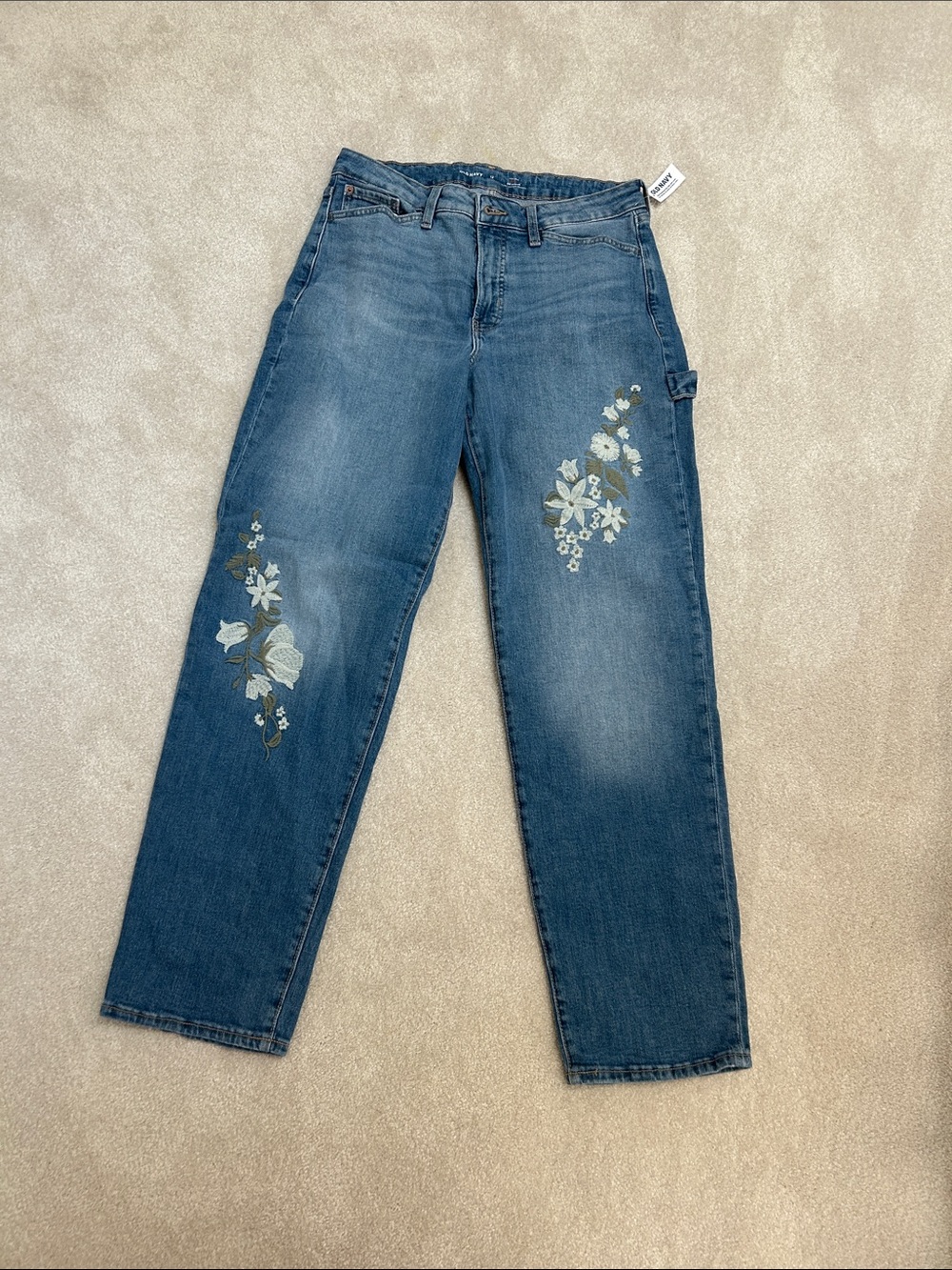 Old Navy Blue Embroidered Floral Relaxed Jeans 12 tall